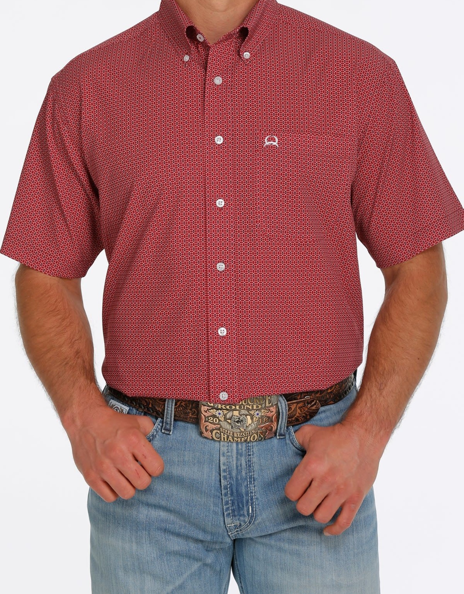 Cinch Cinch Men'sArena Flex Red Print Short Sleeve Shirt