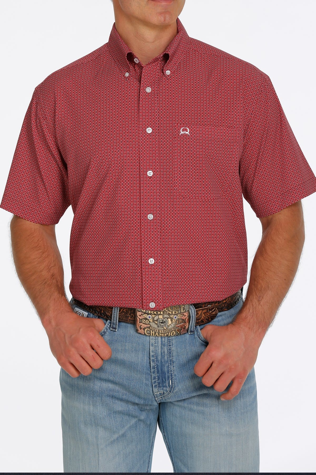 Cinch Men'sArena Flex Red Print Short Sleeve Shirt - Cowpokes Western Shop