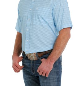 Cinch Mens Cinch  ArenaFlex Light Blue Print Short Sleeve Button Shirt