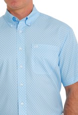 Cinch Mens Cinch  ArenaFlex Light Blue Print Short Sleeve Button Shirt