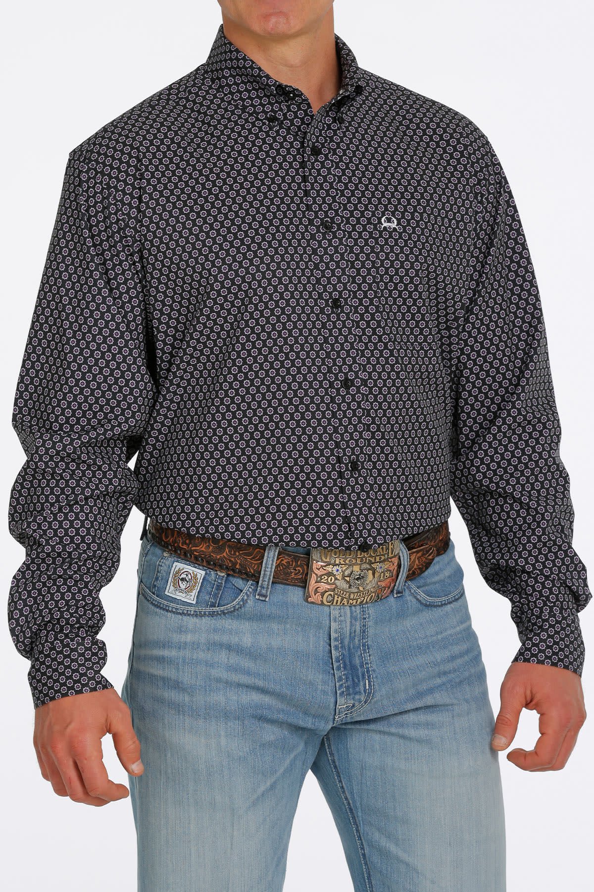 Mens Cinch Long Sleeve Black Purple Print Arena Flex Western Button ...