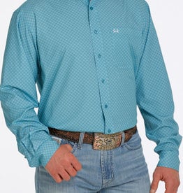 Cinch Mens Cinch Long Sleeve Turquoise Lime Print Arena Flex Western Button Shirt