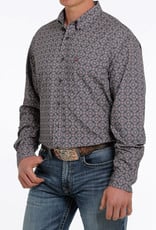 Cinch Mens Cinch Long Sleeve Charcoal Grey Red Print Arena Flex Western Button Shirt