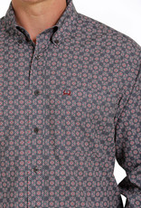 Cinch Mens Cinch Long Sleeve Charcoal Grey Red Print Arena Flex Western Button Shirt