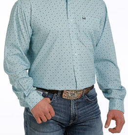 Cinch Mens Cinch Long Sleeve Light Blue Print Arena Flex Western Button Shirt