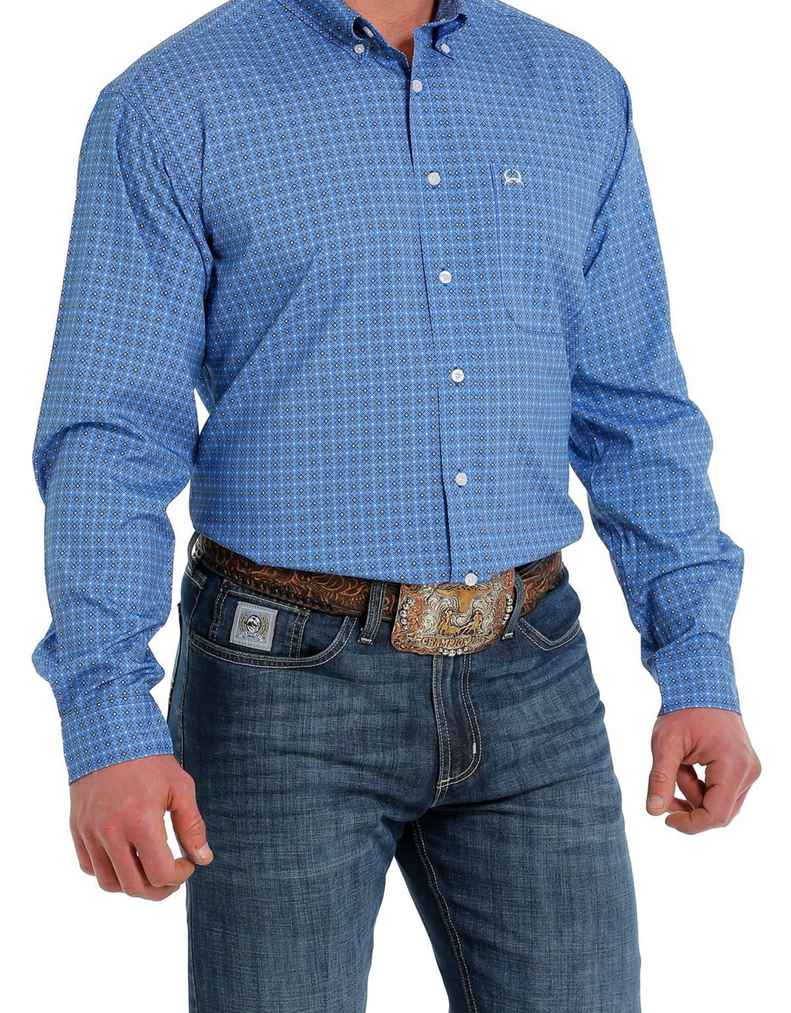 Cinch Mens Cinch Long Sleeve Royal Blue Print Arena Flex Western Button Shirt