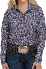 Cinch Womens Cinch Arena Flex Navy Pink Print Button Western Shirt