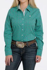 Cinch Cinch Womens Green Medallion Print Long Sleeve Button Down Western Shirt