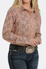 Cinch Womens Cinch Light Orange Paisley Arena Flex Long Sleeve Button Western Shirt