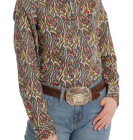 Cinch Cinch Womens Bright Bold Floral Paisley Print Long Sleeve Button Western Shirt