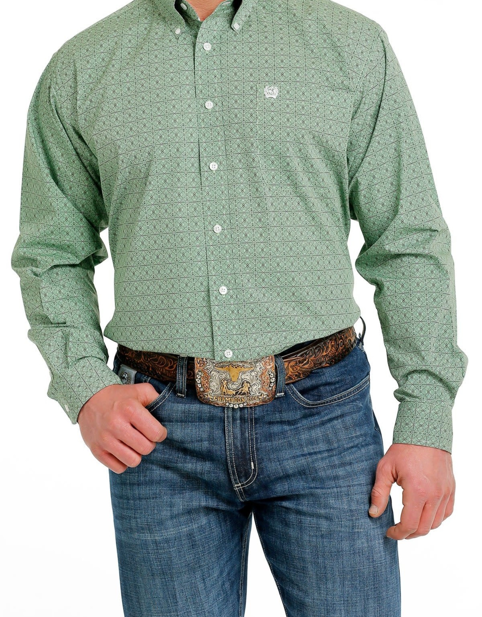 Cinch Mens Cinch Long Sleeve Green Brown Print Western Button Down Shirt