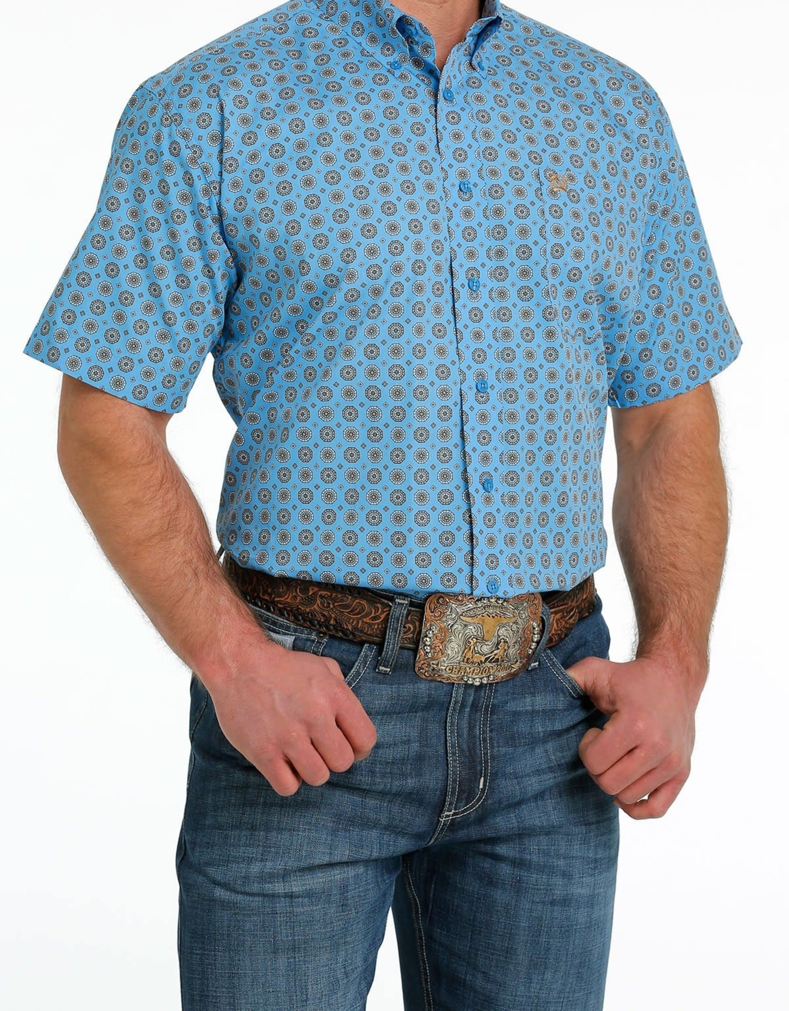 Cinch Mens Cinch Short Sleeve Blue Medallion Print Western Button Shirt