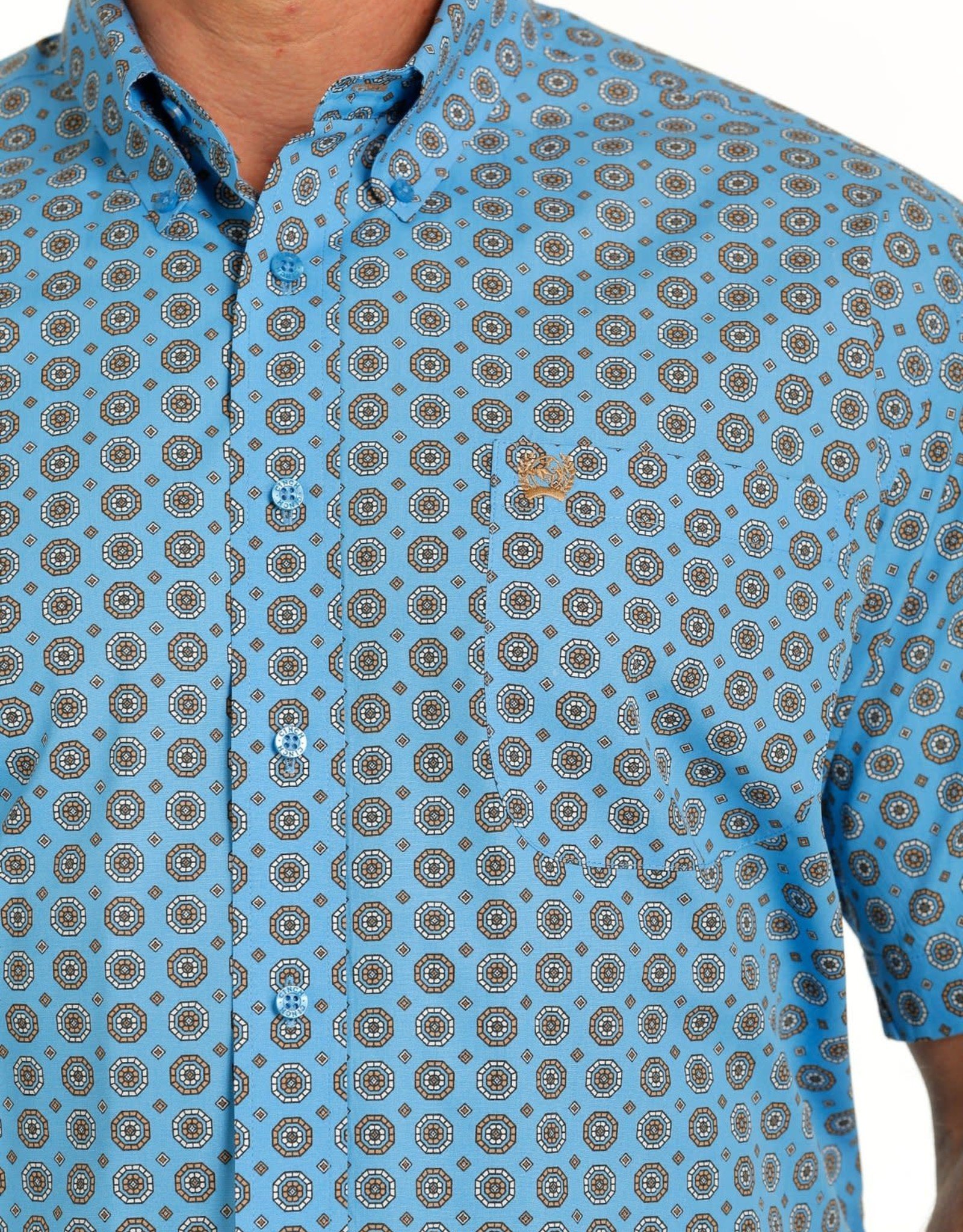 Cinch Mens Cinch Short Sleeve Blue Medallion Print Western Button Shirt