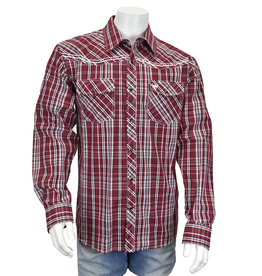 Mens Cowboy Hardware Western Long Sleeve Brick Red Plaid Retro Snap Shirt