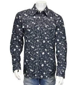 Cowboy Hardware Western Long Sleeve Black Paisley Floral Retro Snap Shirt