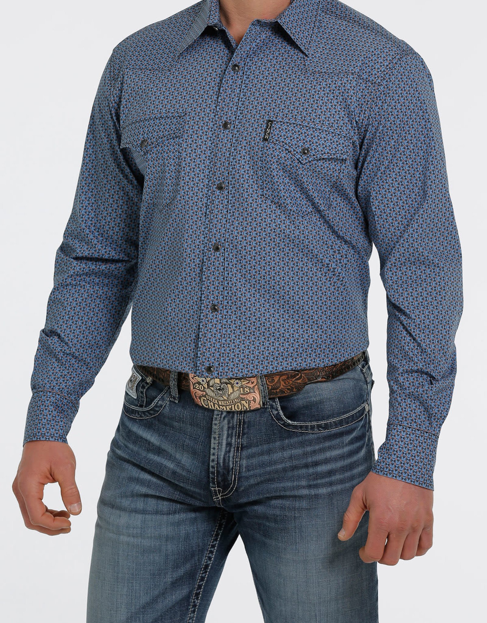 Cinch Mens Cinch Blue Check Print  Modern Fit Western Snap Shirt