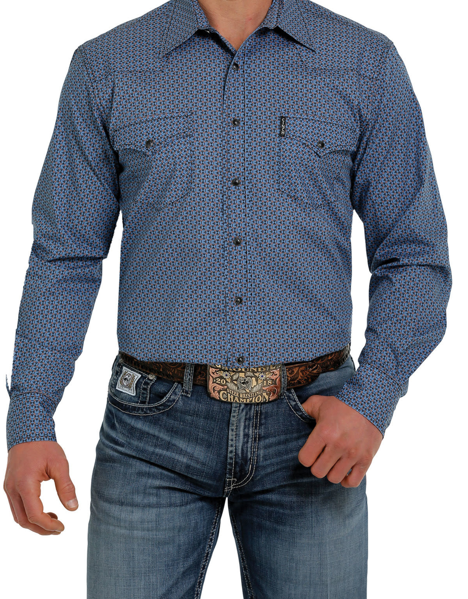 Cinch Mens Cinch Blue Check Print  Modern Fit Western Snap Shirt