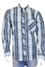 Mens Cowboy Hardware Gradient Blue Plaid Western Long Sleeve Button Shirt