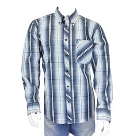 Mens Cowboy Hardware Gradient Blue Plaid Western Long Sleeve Button Shirt