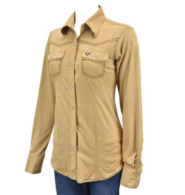 Womens Cowgirl Hardware Tan Faux Suede Retro Snap Western Shirt