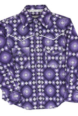 Cowgirl Hardware Girls Purple Diamond Aztec Long Sleeve Western Snap Shirt