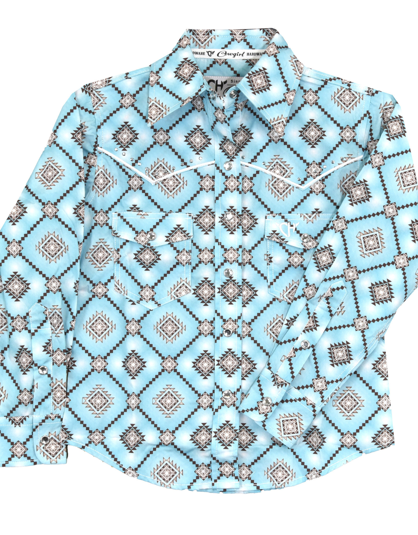 Cowgirl Hardware Toddler Long Sleeve Turquoise Diamond Aztec Western Snap Shirt