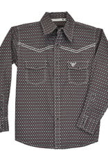 Cowboy Hardware Boys Charcoal and Burgundy Western Print Long Sleeve Retro Snap Shirt