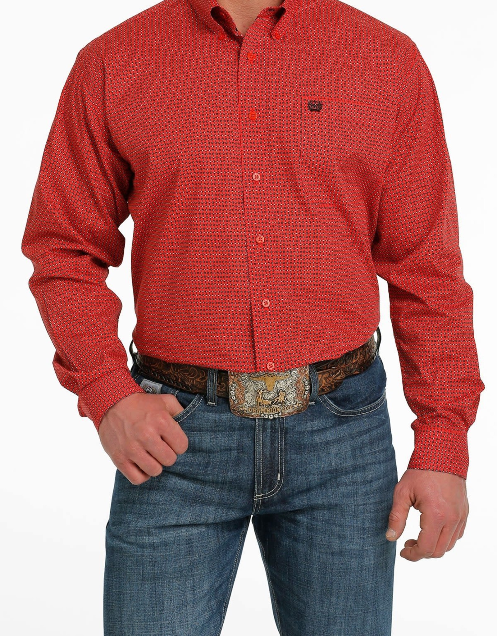 Cinch Mens Cinch Long Sleeve Red Black Print Western Button Down Shirt