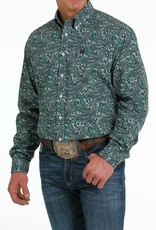 Cinch Mens Cinch Long Sleeve Teal Black Paisley Western Button Down Shirt