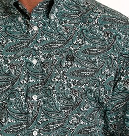 Cinch Mens Cinch Long Sleeve Teal Black Paisley Western Button Down Shirt