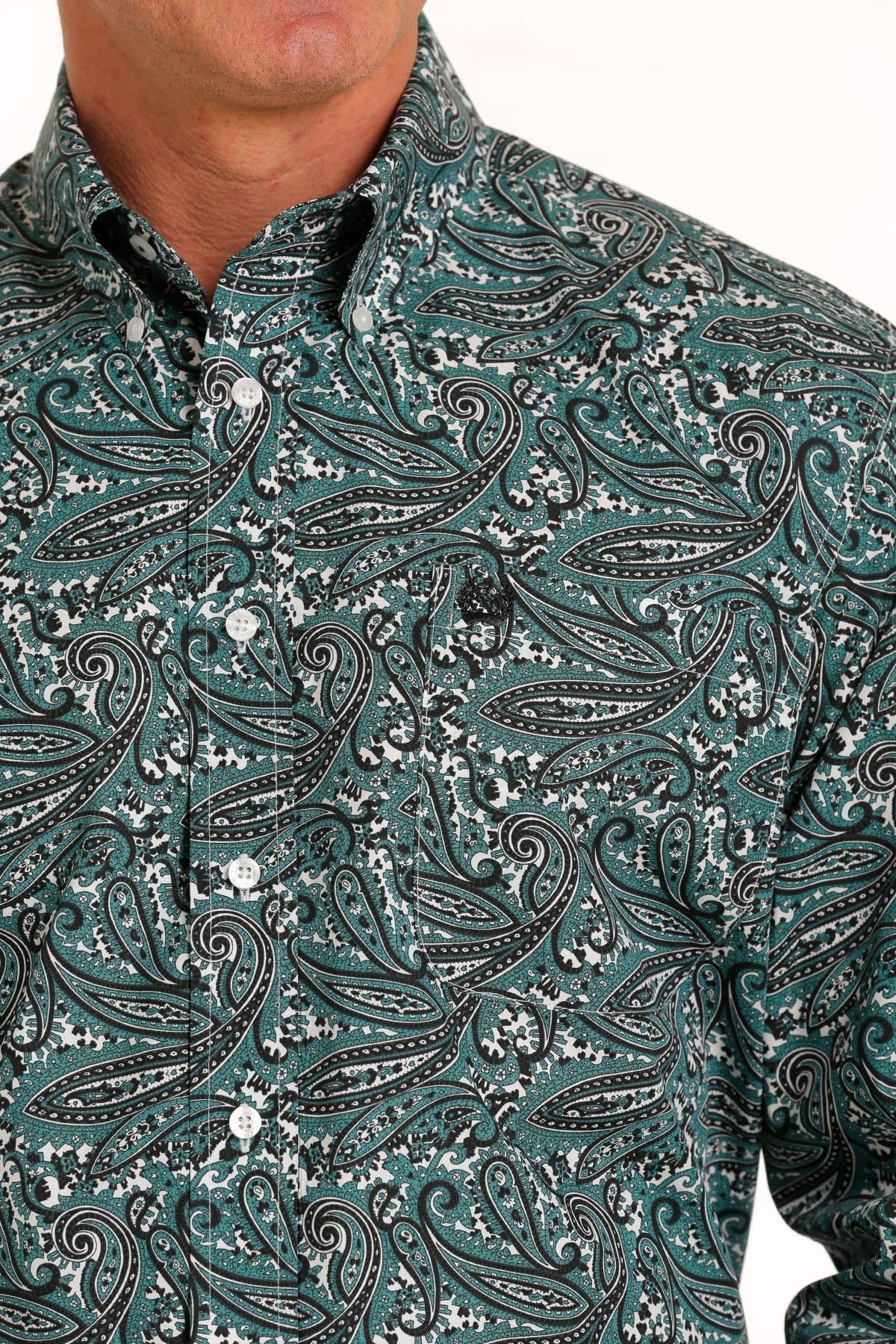 Mens Cinch Long Sleeve Teal Black Paisley Western Button Down Shirt ...