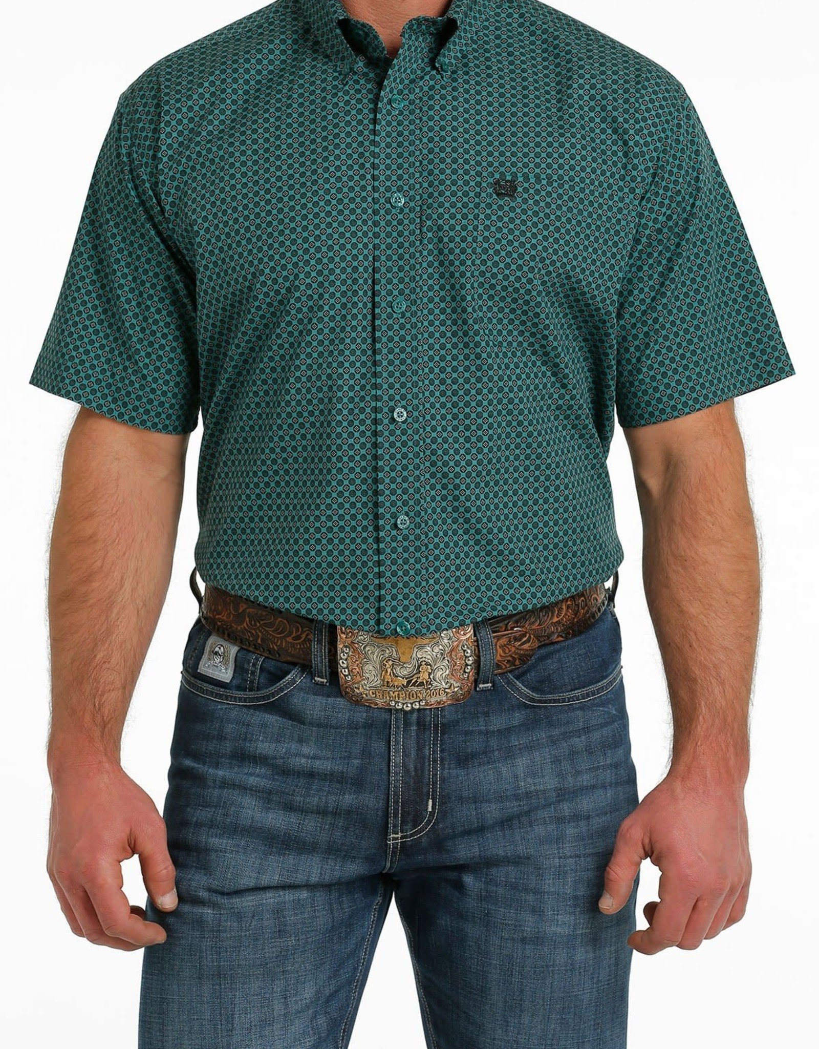 Cinch Mens Cinch Short Sleeve Teal Geo Print Western Button Shirt