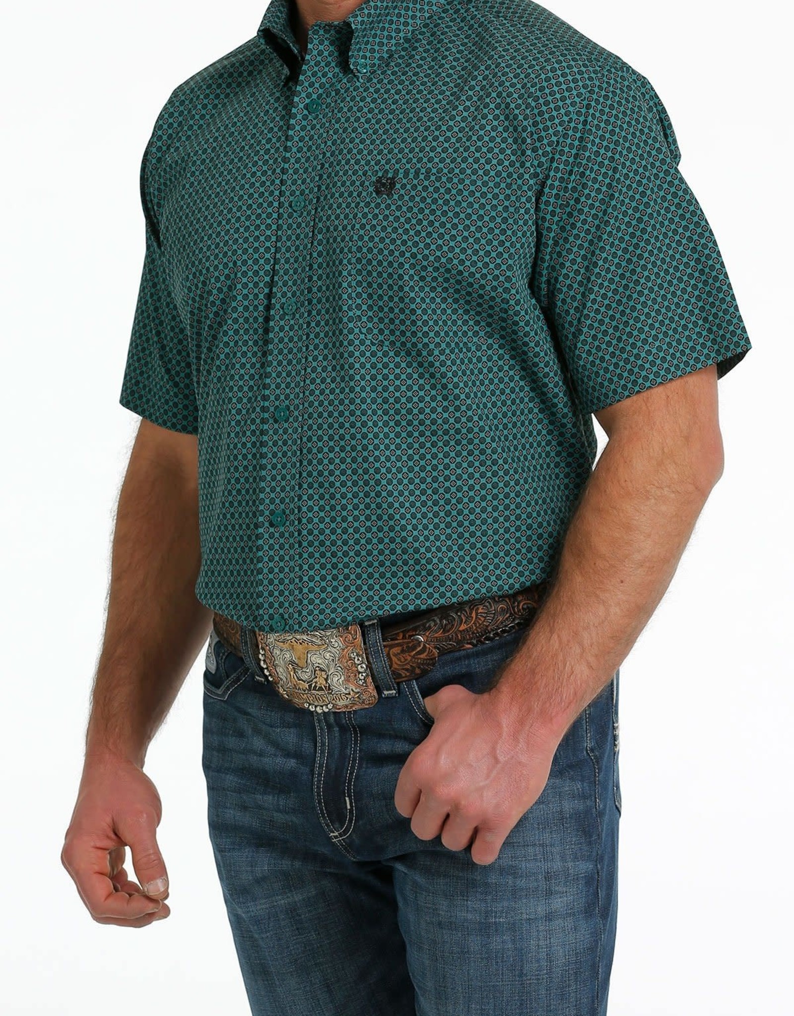 Cinch Mens Cinch Short Sleeve Teal Geo Print Western Button Shirt