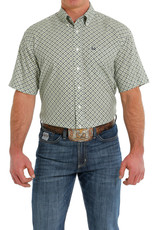 Cinch Mens Cinch  ArenaFlex Cream Green Print Short Sleeve Button Shirt