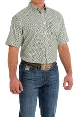 Cinch Mens Cinch  ArenaFlex Cream Green Print Short Sleeve Button Shirt