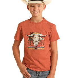 Kids Rock & Roll Western Steer Head Rust Short Sleeve T Shirt
