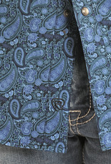 Mens Rock & Roll Denim ReFlex Stretch Royal Blue Paisley Short Sleeve Western Snap Shirt