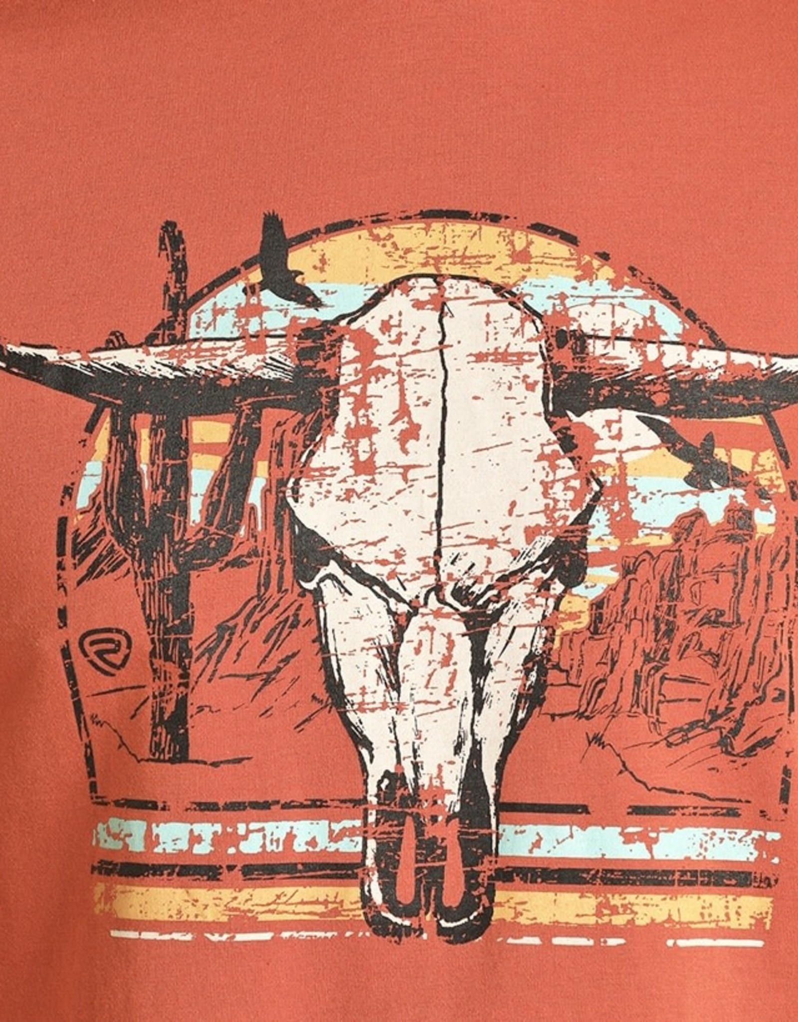 Rock & Roll Denim Western Steer Head Rust Graphic Short Sleeve T Shirt