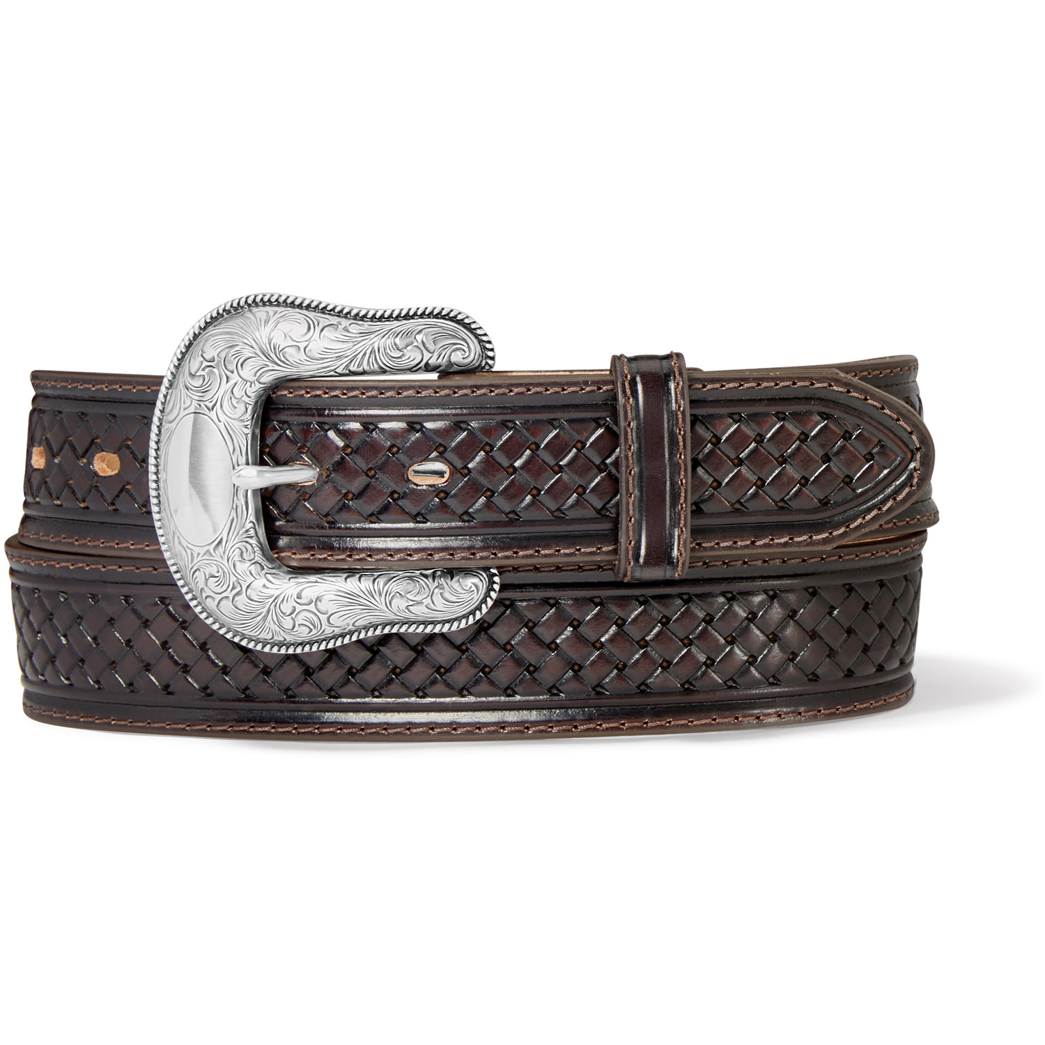 Justin Dark Brown Basket Weave Leather Western Belt Cowpokes
