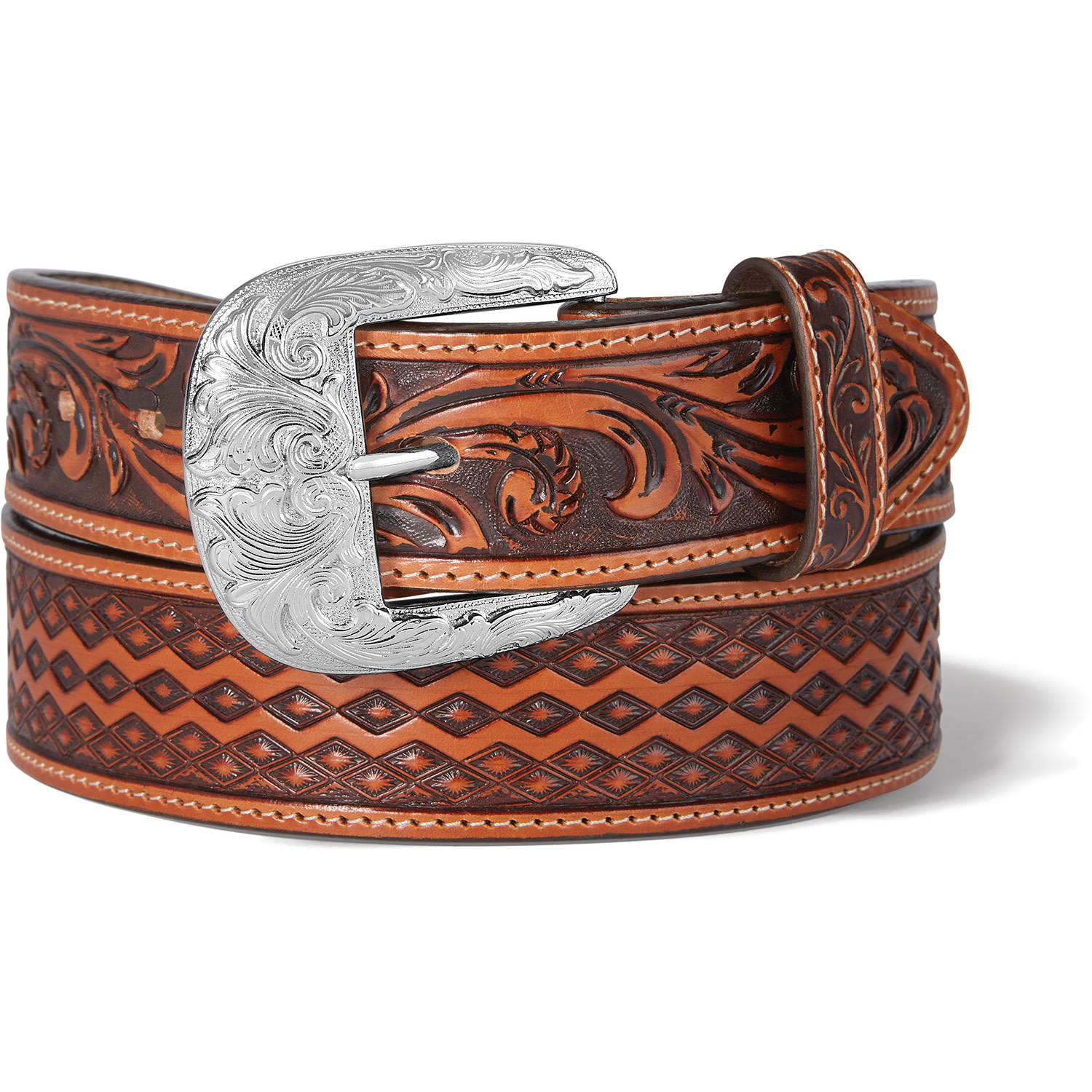 Justin Tan Diamond Embossed Leather Western Belt Cowpokes Western Shop