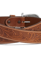 Justin Belt Womens Justin Tan Floral Western Leather Belt and Buckle