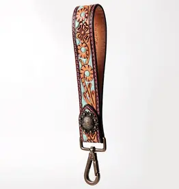 American Darling American Darling Tooled Painted Turquoise Floral Purse Clutch Lanyard Handle