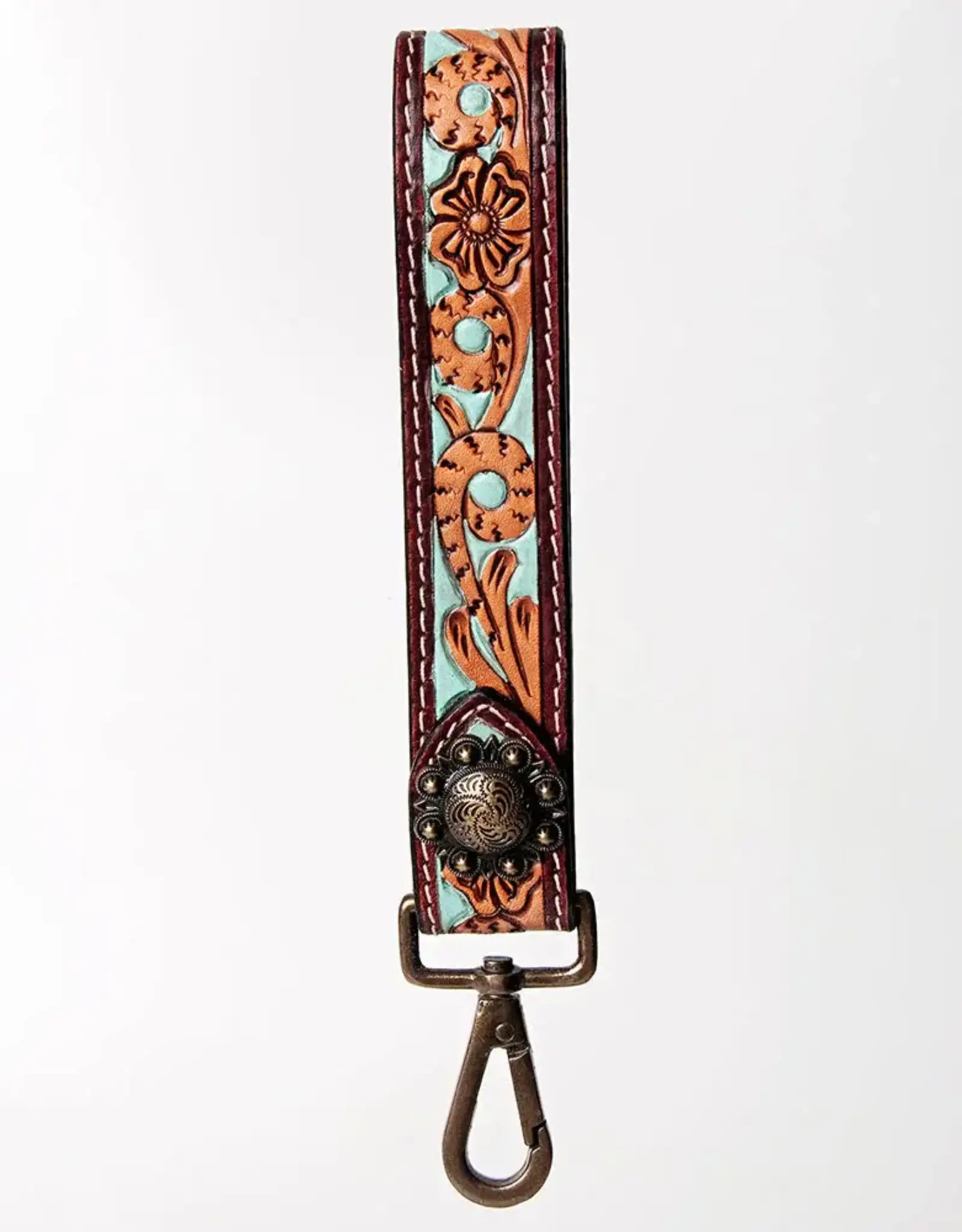 American Darling American Darling Tooled Painted Turquoise Floral Purse Clutch Lanyard Handle