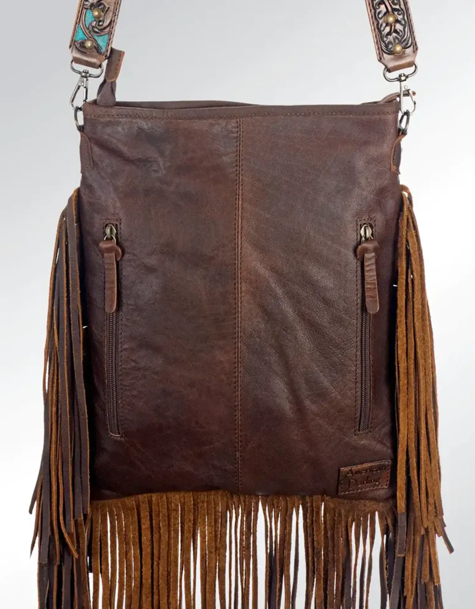 American Darling American Darling Messenger Hand Tooled Hair On Full Grain Leather Concealed Carry Crossbody Purse