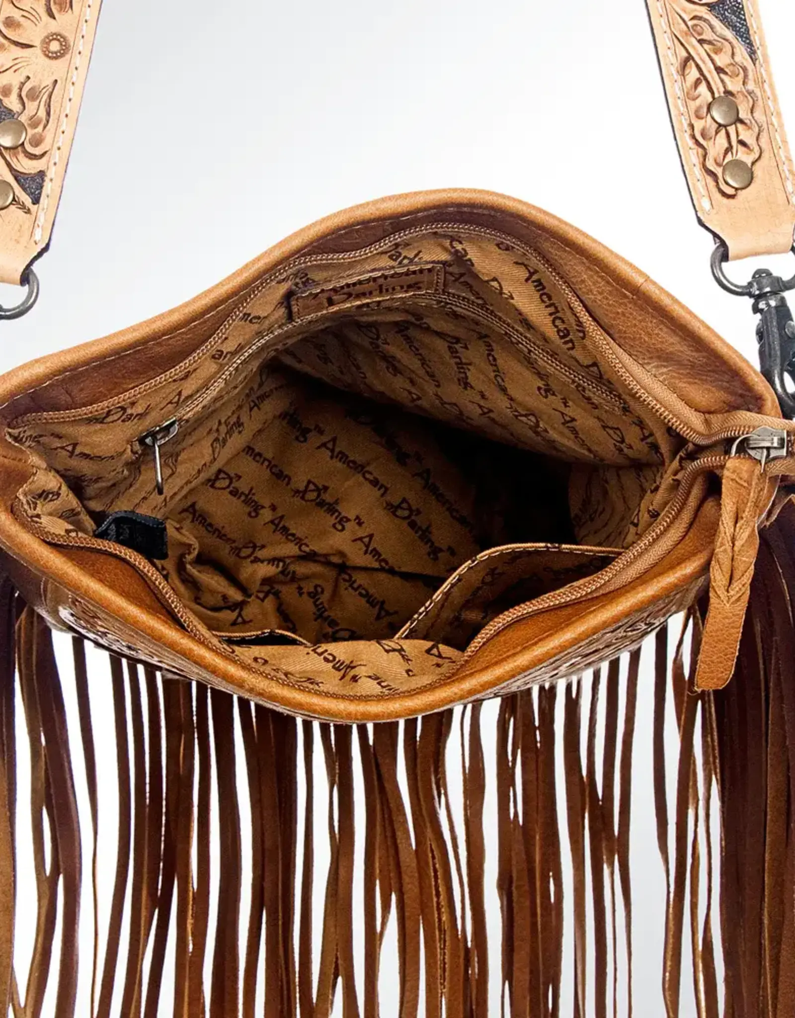 American Darling American Darling Messenger Hand Tooled Hair On Full Grain Leather Concealed Carry Crossbody Purse