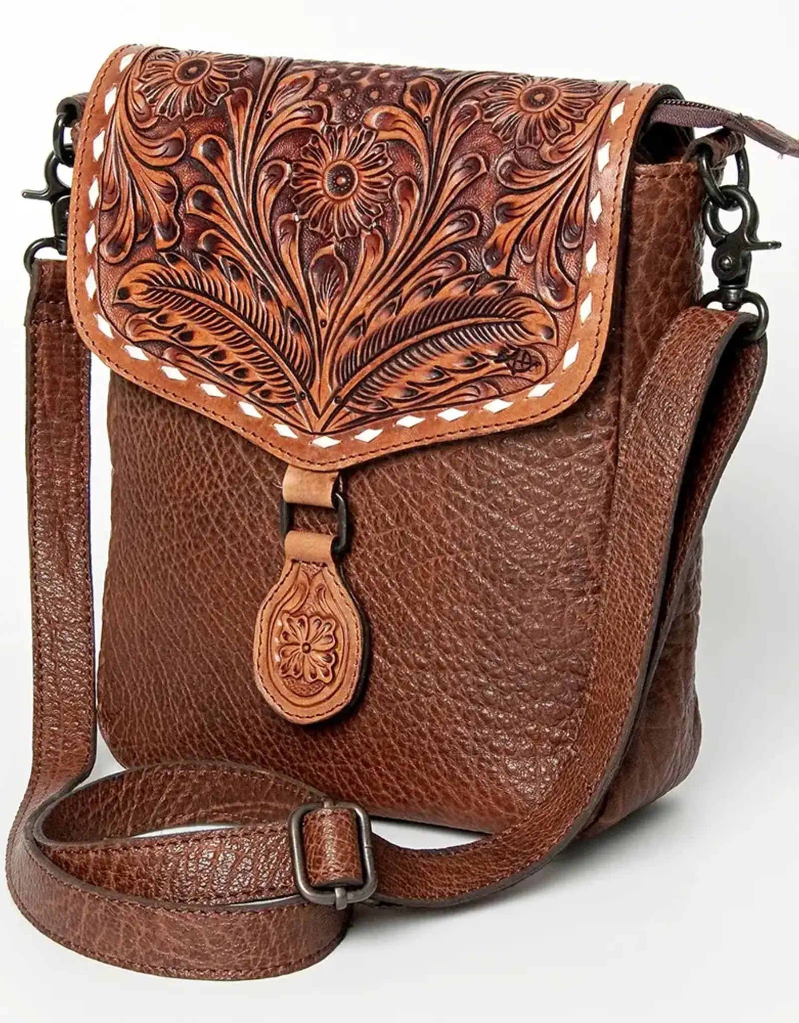 Cowhide and Hand Tooled Leather Purse Shoulder Bag – Western Horizons  Trading Company