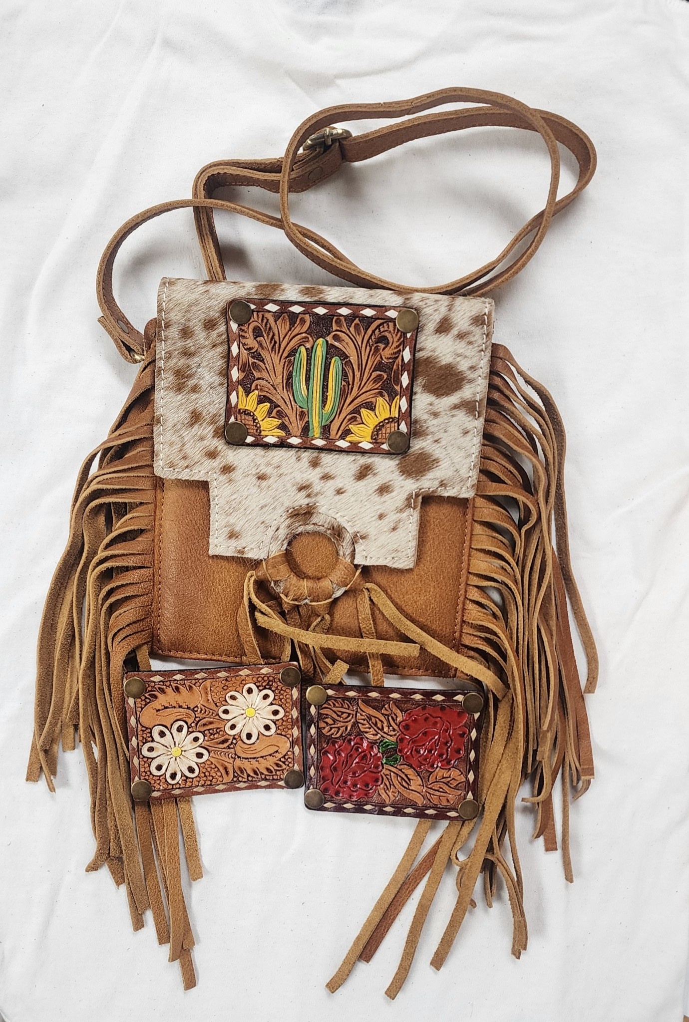 American Darling Hair On Full Grain Leather Crossbody Purse with