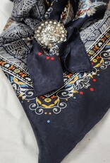 Wild Rag 100% Silk 34.5 x 34.5 Navy White Paisley 12wt