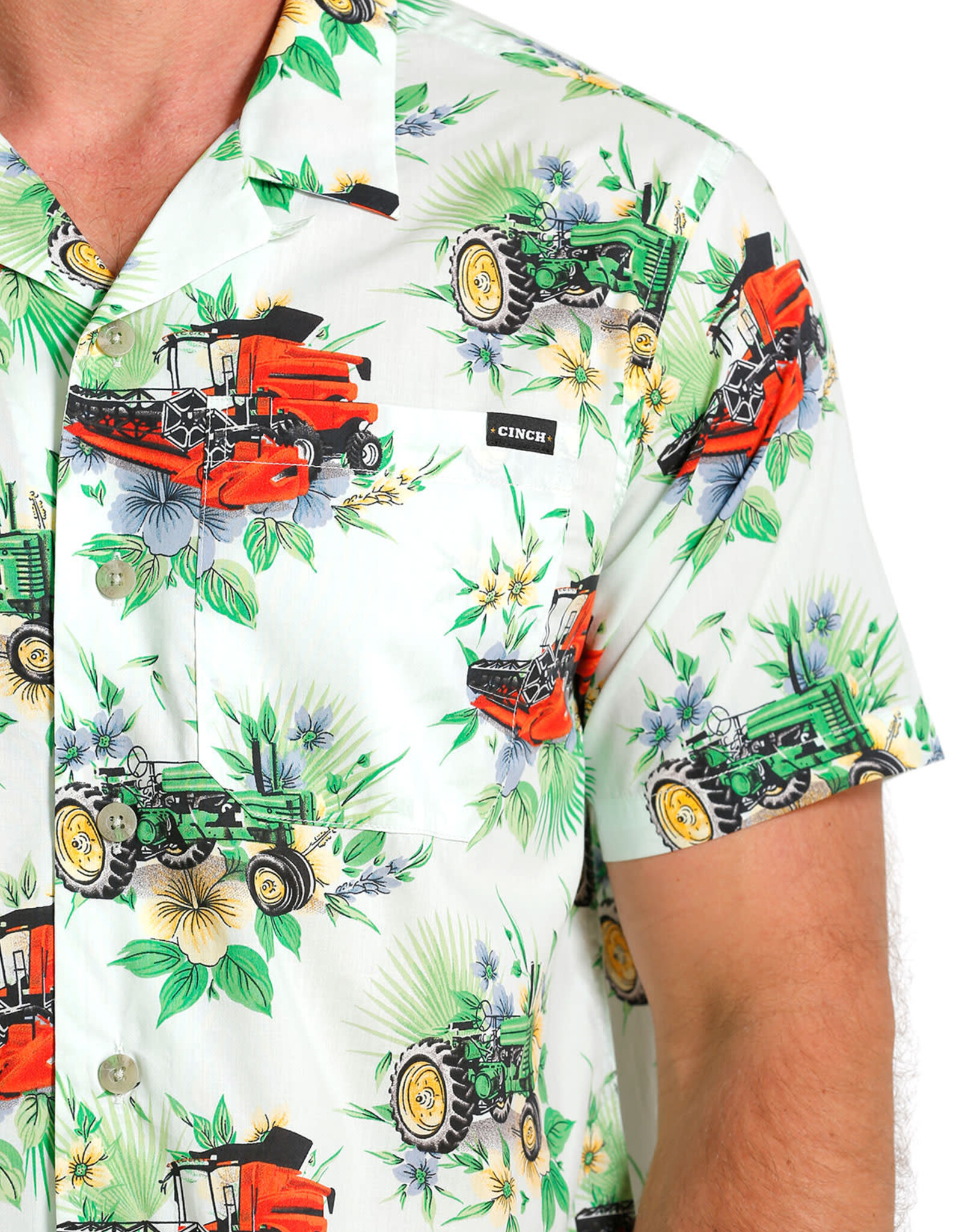 Cinch Mens Cinch Farm Implement Print Short Sleeve Western Button Camp Shirt