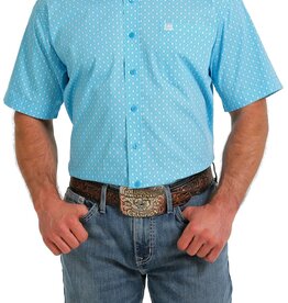 Cinch Mens Cinch Short Sleeve  Light Turquoise Geo Print Western Button Shirt